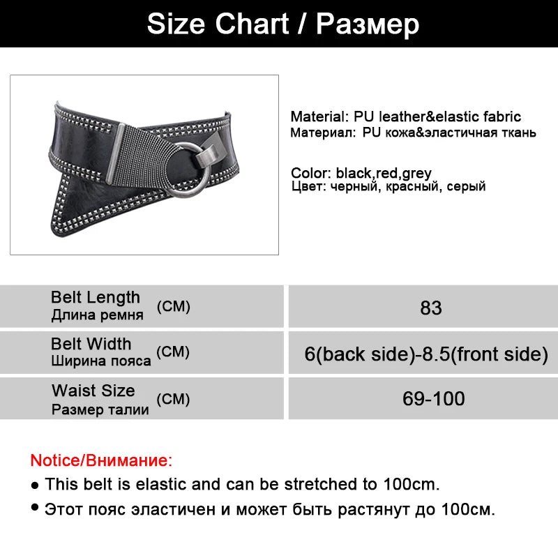 Maikun Fashion Punk Rocker Wide Belts for Women Elastic Wide European Style Women Belts Metal Round Buckle