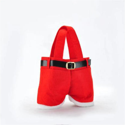 1pcs Christmas Buckram Santa Pants Bag Large Handbag Candy Wine Gift Bag Xmas Decor Cheer Gift Treat Candy Wine Bottle Holder