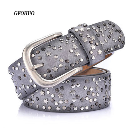 New Fashion Women's Rivet Belts Punk Rock Style Male Belt For Lady PU Leather Sequins Metal buckle Wide Metal Star Rivet bead