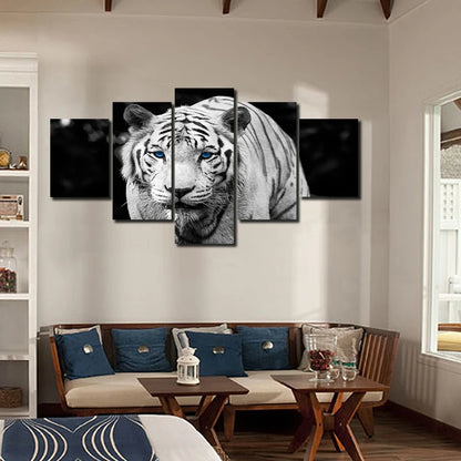 5 Panel Blue-eyed White Tiger Canvas Painting Oil Painting Print On Canvas Home Decor Art Wall Picture For Living Room Unframed