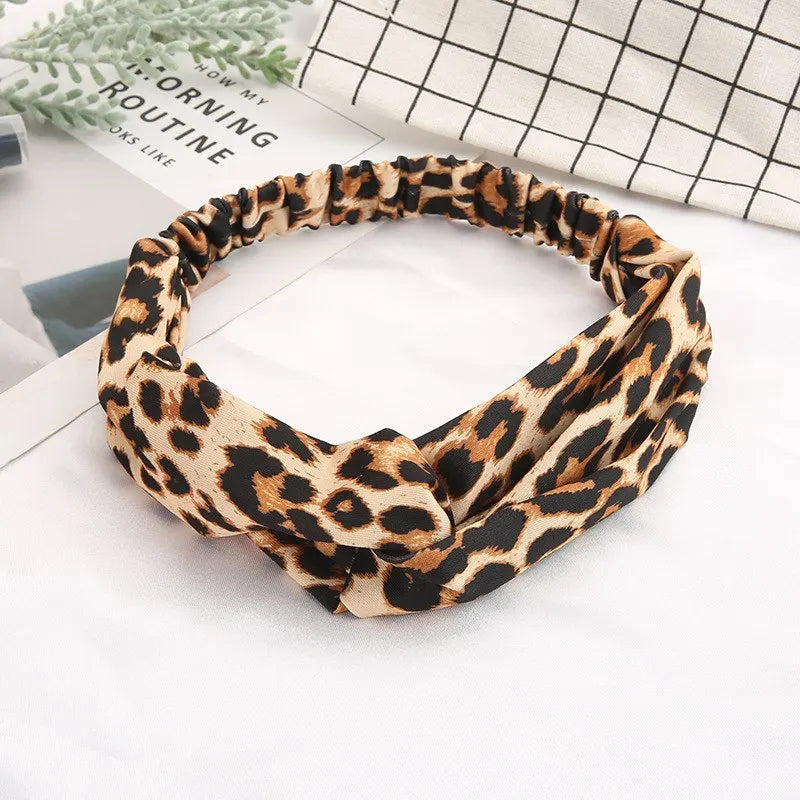 Printing Leopard Cross Headband For Women Turban Hairband Stretch Twisted Knotted Hair Band Hair Accessories Headwear