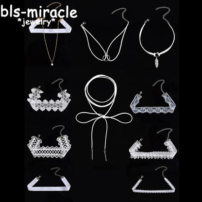 1 Set=10 Pieces Newest  Fashion Jewelry Accessories White Color  Mix Shape Lace Tattoo Choker Necklace For Couple Lovers'  N405