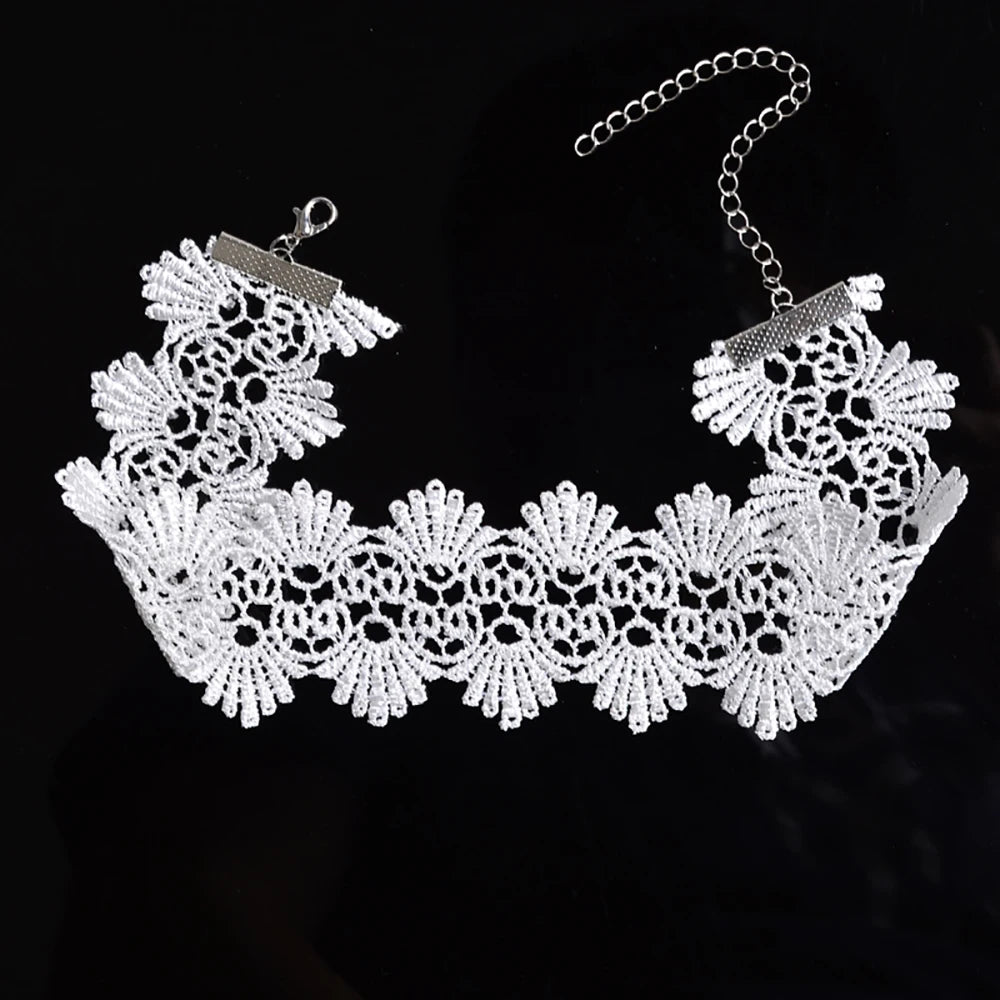 1 Set=10 Pieces Newest  Fashion Jewelry Accessories White Color  Mix Shape Lace Tattoo Choker Necklace For Couple Lovers'  N405