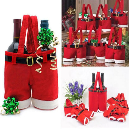 1pcs Christmas Buckram Santa Pants Bag Large Handbag Candy Wine Gift Bag Xmas Decor Cheer Gift Treat Candy Wine Bottle Holder