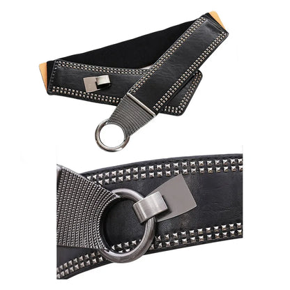 Maikun Fashion Punk Rocker Wide Belts for Women Elastic Wide European Style Women Belts Metal Round Buckle