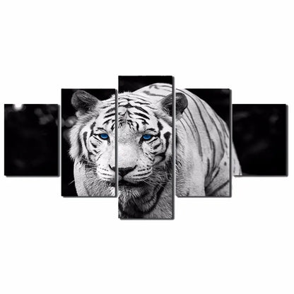 5 Panel Blue-eyed White Tiger Canvas Painting Oil Painting Print On Canvas Home Decor Art Wall Picture For Living Room Unframed