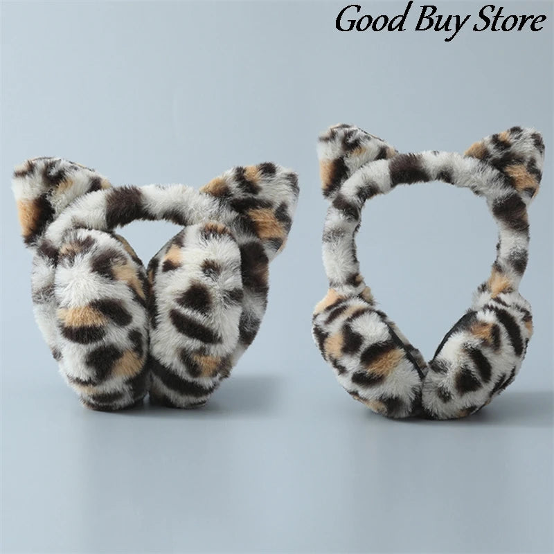 Leopard Cat Autumn Winter Earlap Cute Plush Earmuffs Soft Fur Ear Cover Warm Headphone Skiing Ears Warmer Adult Children Earmuff