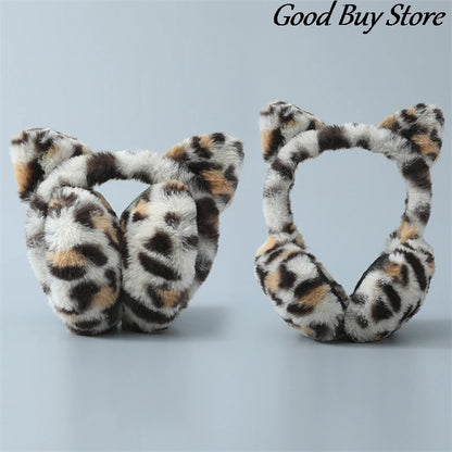 Leopard Cat Autumn Winter Earlap Cute Plush Earmuffs Soft Fur Ear Cover Warm Headphone Skiing Ears Warmer Adult Children Earmuff