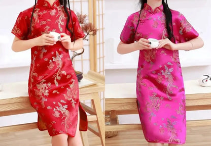 Lovely Girls Silky Satin cheongsam Dress Cute Princess Girls Dresses Kids Party Ball Gown Dress New Year cheongsam Clothing