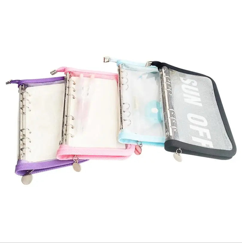 A6 Binder 6 Ring Cover PVC Notebook Shell with Zipper, Sparkling Budget Binder For Cash Budget System, Journaling, Planner