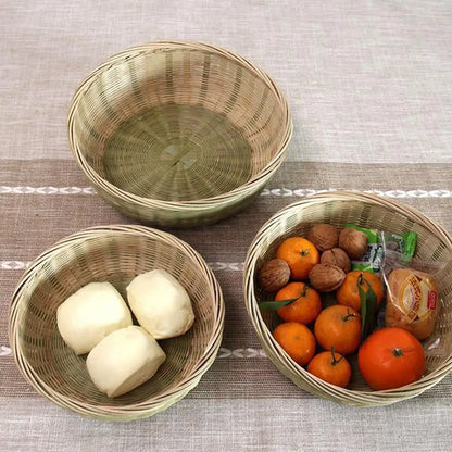 Hand-woven Bamboo Sieve Hand-painted Bamboo Raft Round Dustpan Decorative Fruit Bread Basket Kitchen Storage Tray Supplies