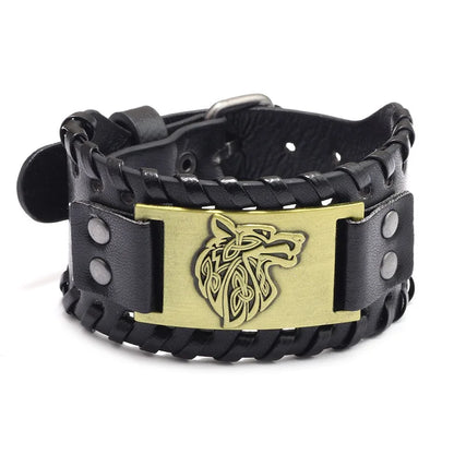 Vintage Viking Leather Braided Bracelet for Men Celtic Wolf Head Bracelets Classic Animal Motifs Jewelry On The Hand Accessories