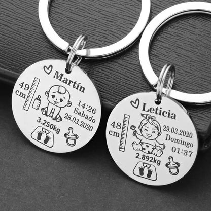 Lovely Personalized Baby Boys Girls Keychain  Name Birth Weight Height For Newborn Commemorate New Mom Dad Gift Keyring P026_C