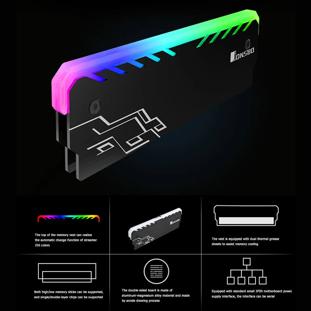 2/1pcs RAM Heatsink Cooler RGB 256 Color Radiator DDR DDR3 DDR4 Memory Cooling Vest Heat Sink for Desktop PC Gaming Overclocking