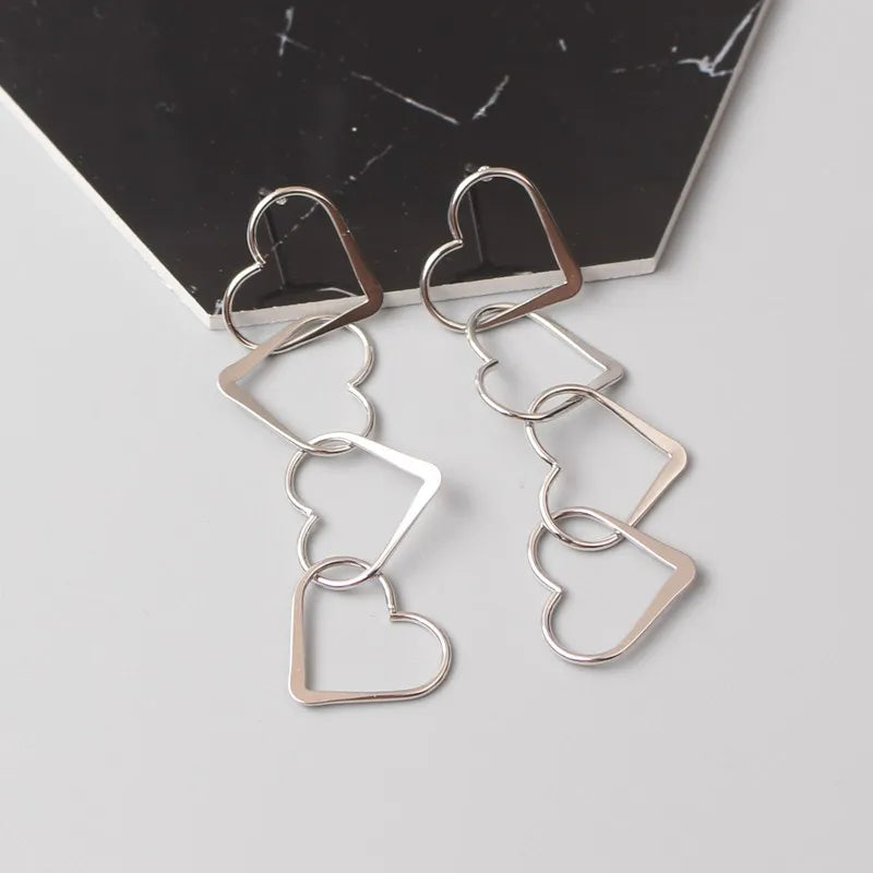 Multi-layer Metal Hollow Heart Long Drop Earrings For Women Sweet Simple Earrings Jewelry Accessories Valentine's Day Girl Gift