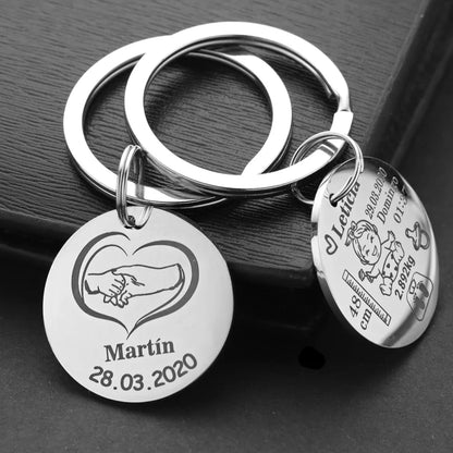 Lovely Personalized Baby Boys Girls Keychain  Name Birth Weight Height For Newborn Commemorate New Mom Dad Gift Keyring P026_C