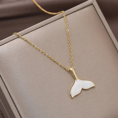 DIEYURO 316L Stainless Steel New White Shell Mermaid Tail Lucky Beautiful Pendant Necklace Valentine's Day Gift For Girlfriend