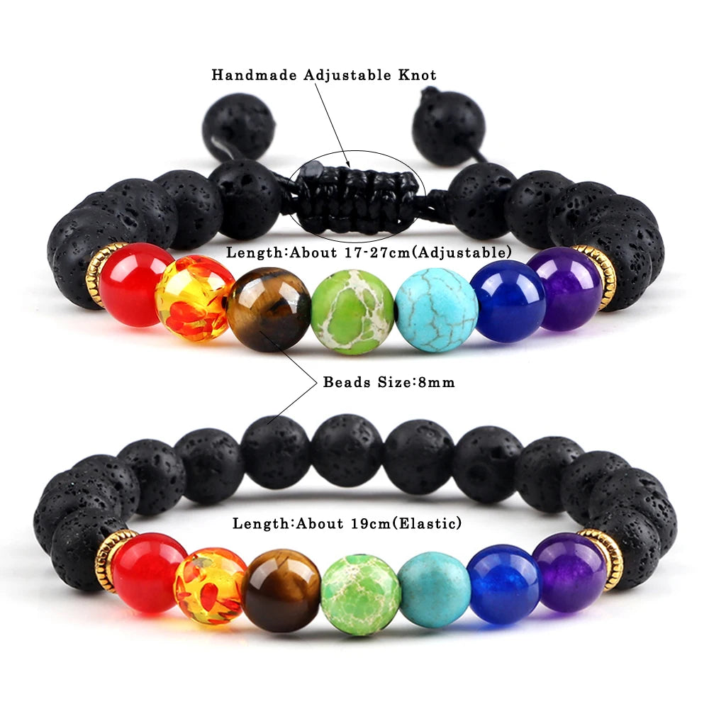 Men Women 7 Chakra Beaded Bracelets Bangles Healing Tiger Eye Stone Chakra Prayer Charm Buddha Bracelet Adjustable Jewelry Gifts