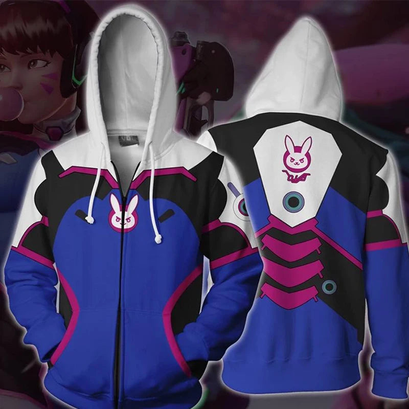 Anime Game Hoodie Sweatshirt 3D Printing Overwatches DVA DJ Cosplay Costume Women Men Couple Hooded Jacket Top Clothing