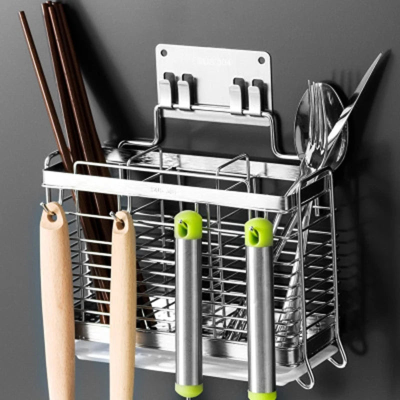 Kitchen Hanging Stainless Steel Chopsticks Spoons Fork Cutlery Holder Organizer Rack Drainer Storage