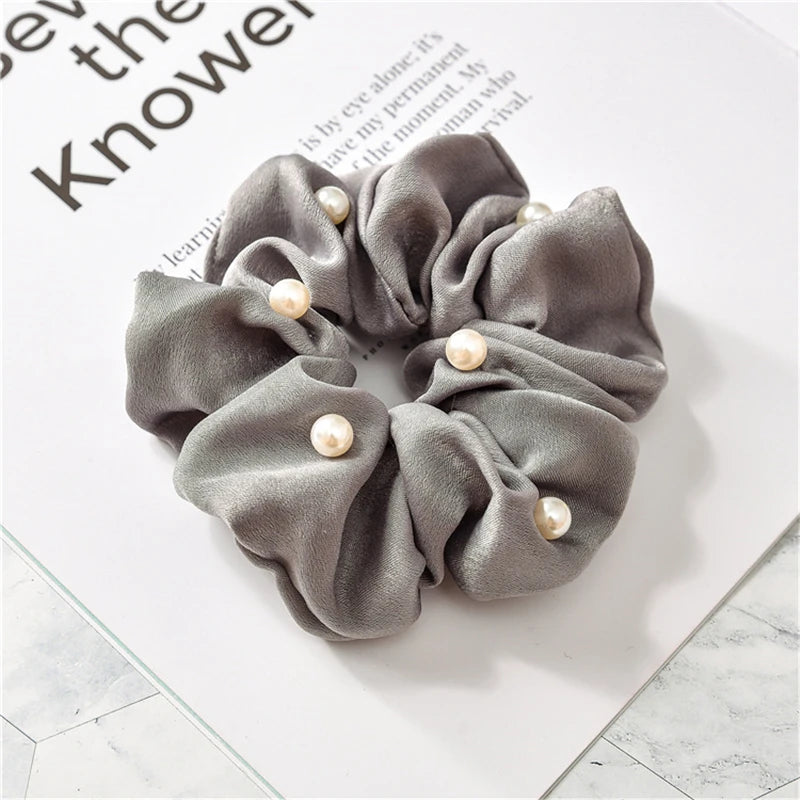 Donarsei 2023 New Fashion Pearl Hair Scrunchies Elastic Satin Round Hair Ring Rubber Band Horsetail Holder