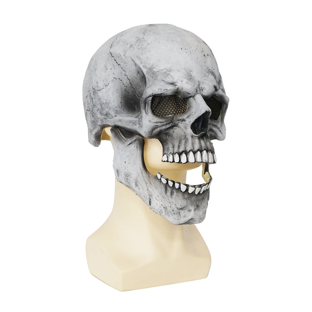 Scary Zombie Hood Mask with Moving Mouth – Skull Latex Halloween Prop