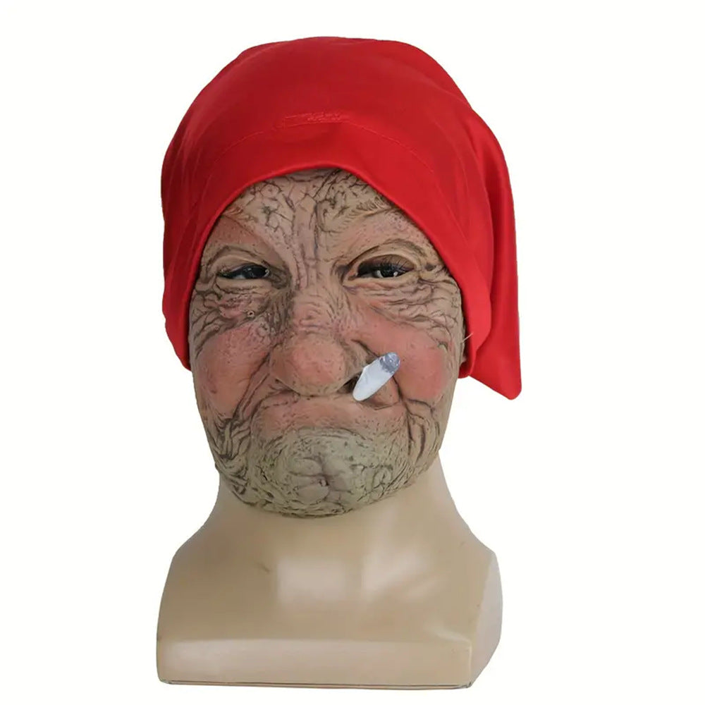 Halloween horror character headgear, smoking granny mask, latex headgear, dance party Douyin props and peripherals