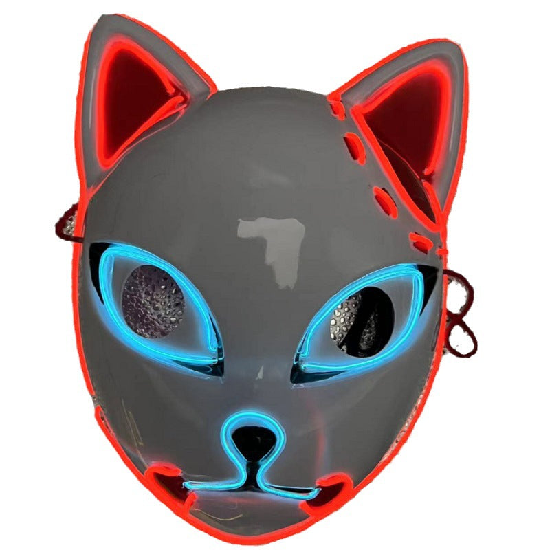 Spot Demon Slayer Blade Glowing Mask EL Mask LED Glowing Cat Face Mask Props Halloween Glowing Mask