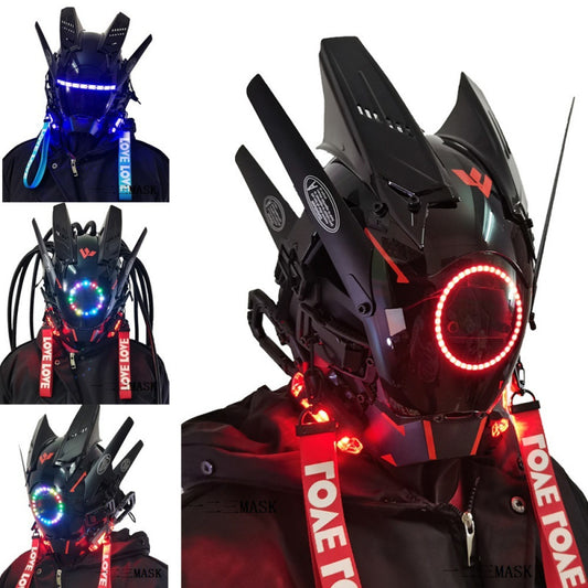 Cyberpunk masks, punk accessories, technologically aware helmets, mechanical LED masks, cosplay performance props