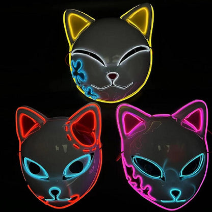 Spot Demon Slayer Blade Glowing Mask EL Mask LED Glowing Cat Face Mask Props Halloween Glowing Mask