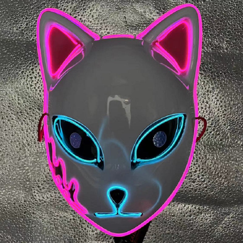 Spot Demon Slayer Blade Glowing Mask EL Mask LED Glowing Cat Face Mask Props Halloween Glowing Mask