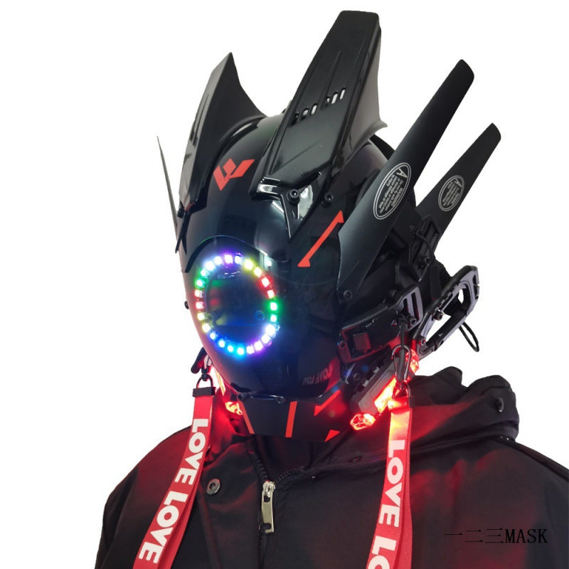 Cyberpunk masks, punk accessories, technologically aware helmets, mechanical LED masks, cosplay performance props