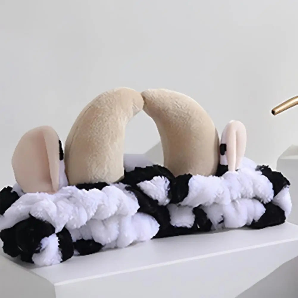 Women Cow Headband Soft Fluffy Cow Headband for Women Adjustable Spa Makeup Hair Band Cute Skincare for Girls for Washing