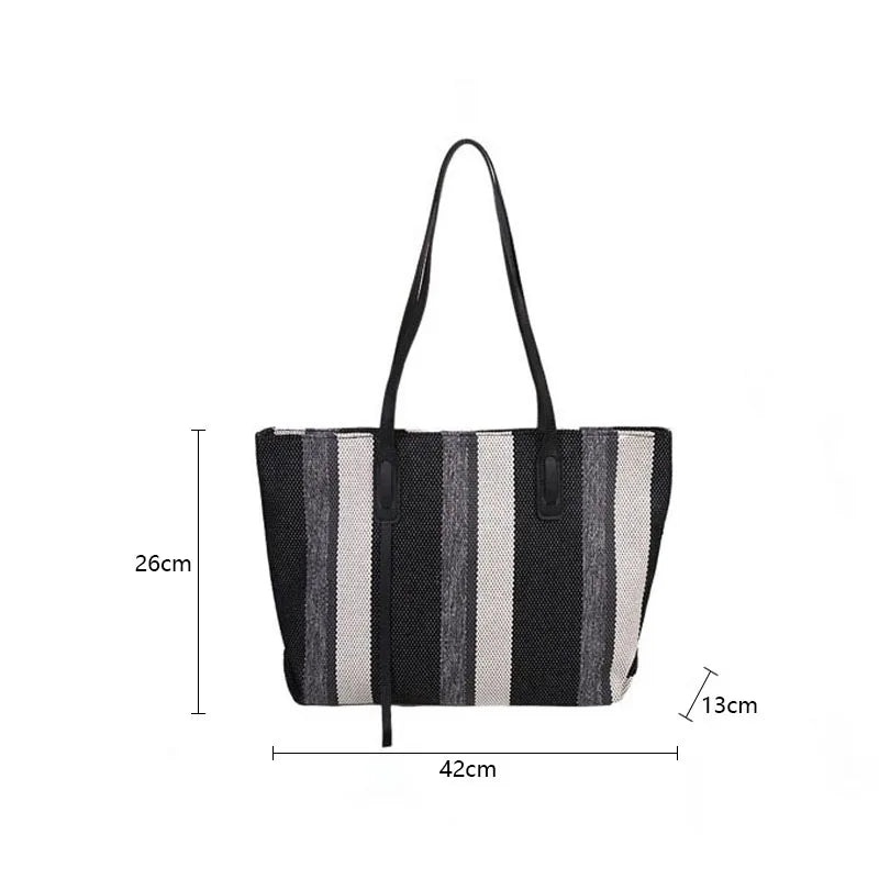 Large-capacity Raffia Summer Shoulder Bag Woman 2023 New Female Simple Striped Beach Handbag Messenger Casual Tote Storage Bag