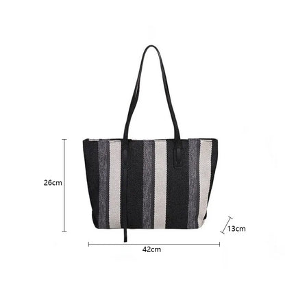 Large-capacity Raffia Summer Shoulder Bag Woman 2023 New Female Simple Striped Beach Handbag Messenger Casual Tote Storage Bag