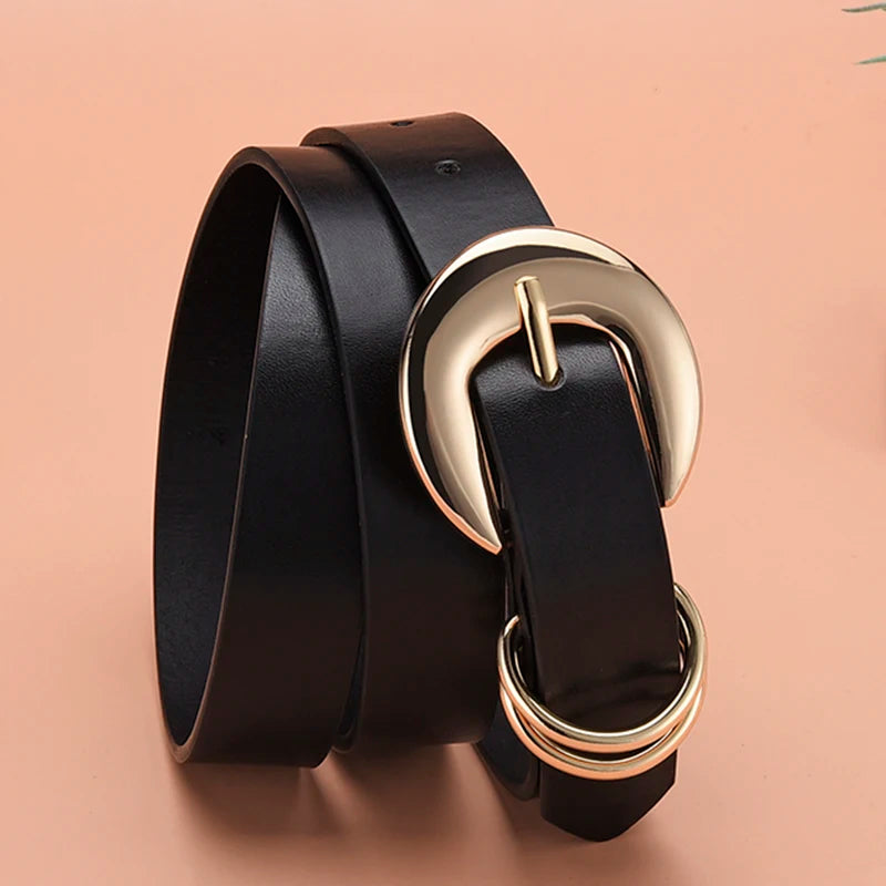 PU Leather Belt For Women Gold Pin Buckle Jeans Black Belts Designer High Quality Female Trouser Belts Waistband