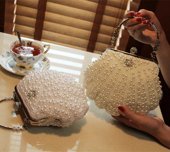 2023 New Shell Pearl Rhinestone Dinner Bride Dress Bag Banquet Diagonal Small Bag Cocktail Party Handbag Evening Clutch Purse