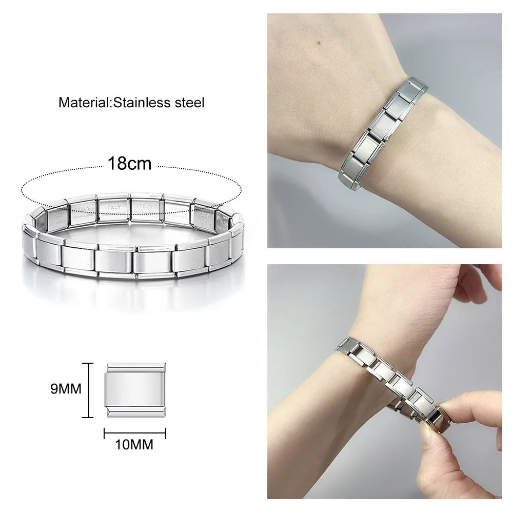 CONCEPT 2024 Hot Sales Fashion New Italian Charm Bracelet Stainless Steel One Article 18 Modules 9mm Bracelet DIY Jewelry BT001