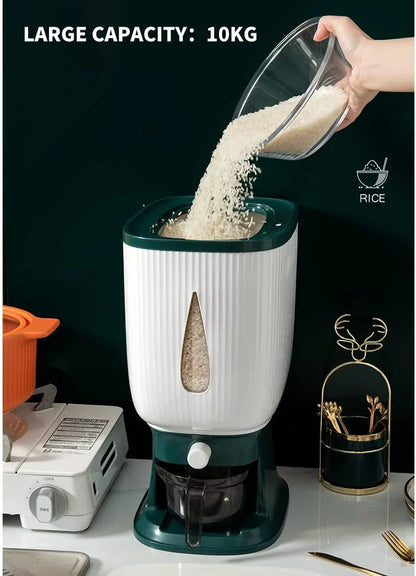 10Kg Rice Dispenser Storage Container Sealed Grain Cereal Dispenser Storage Box with Lid Measuring Cylinder