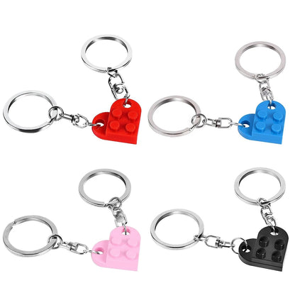 2pcs/Set Brick Matching Heart Keychain Separable Love Building Block Keyrings For Women Men Valentine'S Day Birthday Gifts