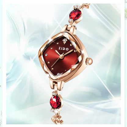 Women's Watch Brand Red High Beauty Luxury Crystal Diamond Metal Bracelet Waterproof Diamond Female Fashion Clock Watches gift