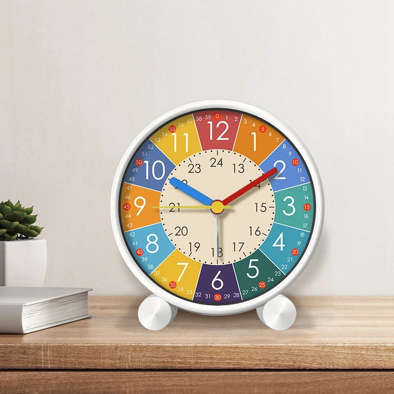 Kids Educational Alarm Clock Desktop Teaching Clock Round Mute Early Education Home Bedroom Decoration Boys Girls Students Gift