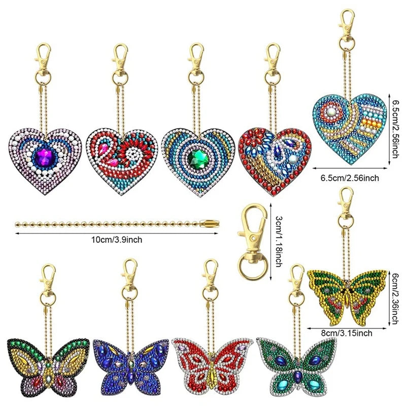 Best 10-Pack Diamond Painting Keychain DIY Diamond Painting Kit For Kids And Adult Beginners - Love Hearts, Butterfly