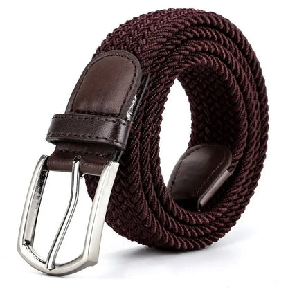 110cm Length New Men Brown Beige Elastic Braided Belt 2024 Casual Women Canvas Korean All match Pin Buckle High Leather