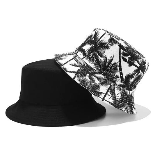 Men Women coconut tree Bucket Hat Cotton Printing Hip Hop Fisherman Panama Sun Hat Outdoor Street Casual Visor Bucket Cap