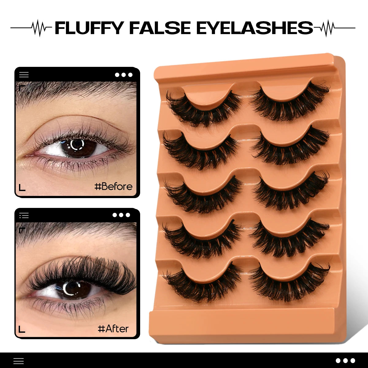 GROINNEYA 5 Pairs 3D Mink Lashes Russian Volume Fluffy Natural False Eyelashes Bulk Thick Dramatic Mink Eyelashes