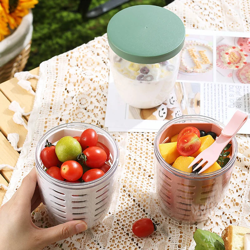 Portable Breakfast Cups Yogurt Salad Cereal Nut Fruitful Cup Container Set with Fork Food Storage Bento Box Lunch