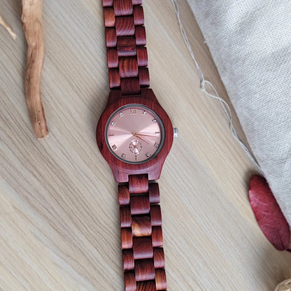 Women's Wood Watch Retro Wooden Woman's Fashionable Luxury Quartz Wrist Watches Clock for Valentine's Day Gift for Girlfriend