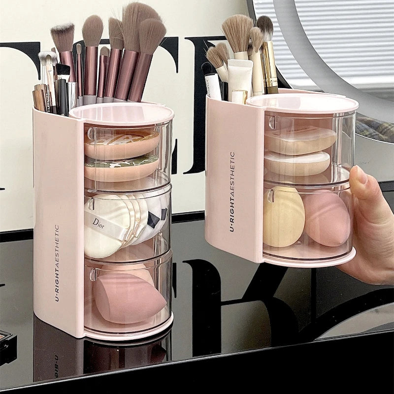 Rotating Powder Puff Storage Box Dust-proof Desktop Beauty Egg Air Cushion Rack Multi-layer Lipstick Makeup Brush Storage Rack