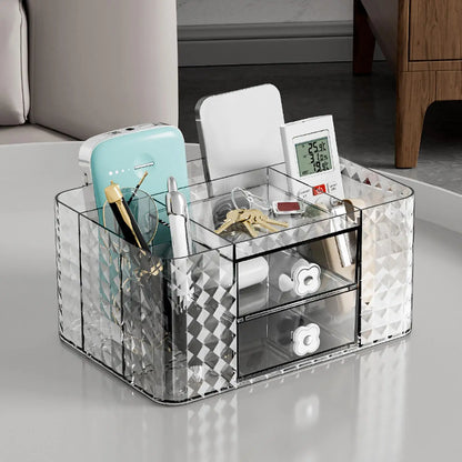 Desk Organizers and Accessories Pen Holder with Sliding Drawer Transparent Cosmetic Makeup Vanity Organizer Box for Dresser